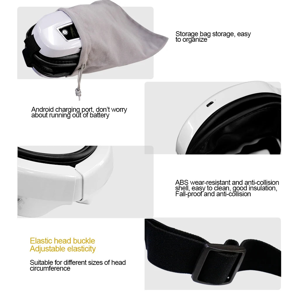 Eye Massage Instrument - Vibration, Airbag Pressure & Hot Compress Eye Massager with Bluetooth Music, Foldable for Fatigue Relief