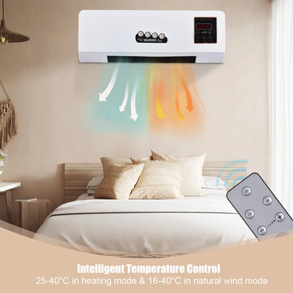 2-in-1 Wall-Mounted Heater & Fan – 1800W Electric Space Heater with Cooling Fan and Remote for Home & Dorm