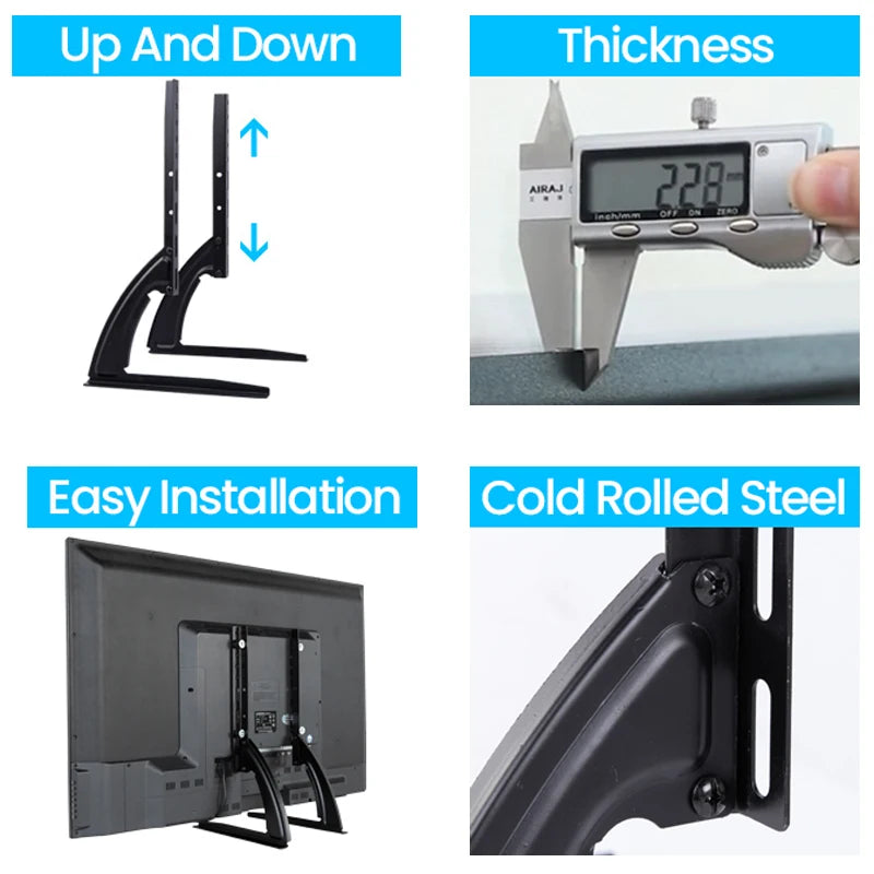 Universal TV Stand – Height Adjustable Base for TVs up to 75", Max VESA 600x400mm, Holds up to 110lbs