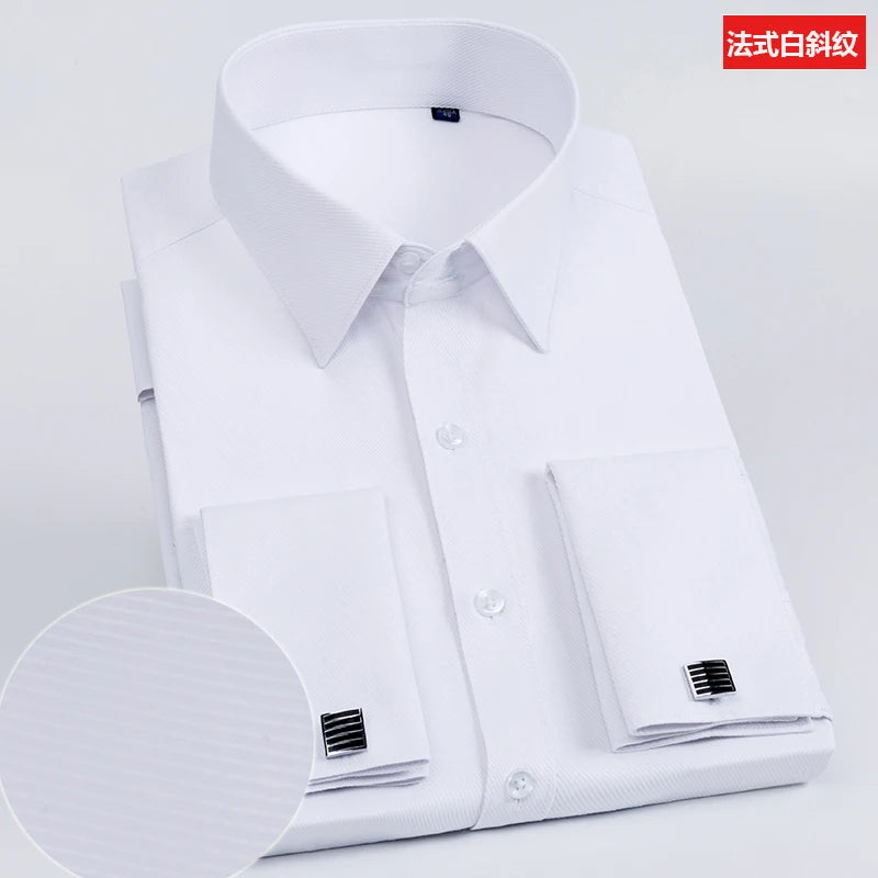 Men’s French Cuff Dress Shirt - Slim Fit Solid Color Long Sleeve Formal Business Shirt