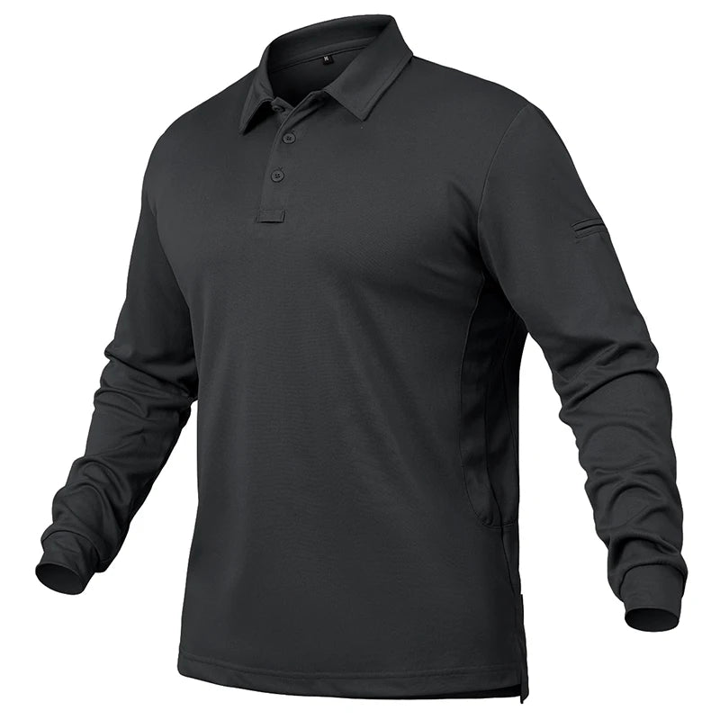 Men’s Lightweight Long Sleeve Polo Shirt — Performance Tactical Outdoor Hiking & Golf Shirt