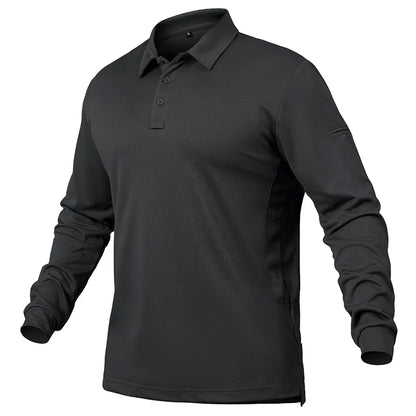 Men’s Lightweight Long Sleeve Polo Shirt — Performance Tactical Outdoor Hiking & Golf Shirt