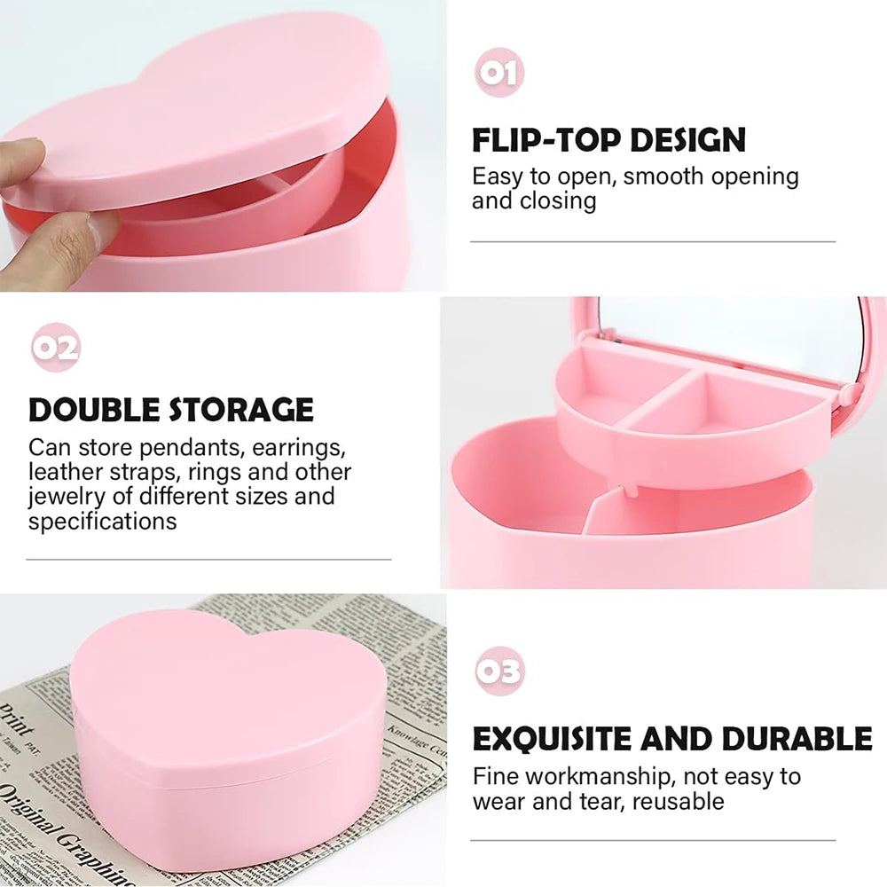 Pink Hair Accessories Storage Box - Portable Jewelry Organizer with Mirror for Girls & Travel