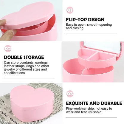 Pink Hair Accessories Storage Box - Portable Jewelry Organizer with Mirror for Girls & Travel