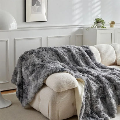 Double Mink & Lamb Fleece Blanket – Coral Fleece Long Hair Solid Color Blanket for Sofa, Soft Cotton Throw