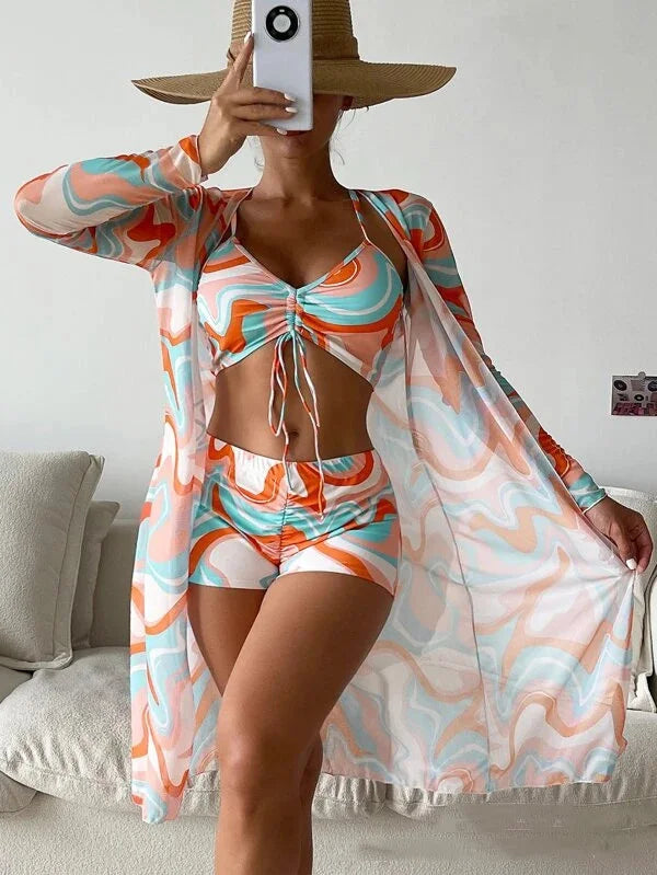 Women’s 3-Piece Push Up Bikini Set - Summer Print Sexy Swimsuit & Beachwear Bathing Suit