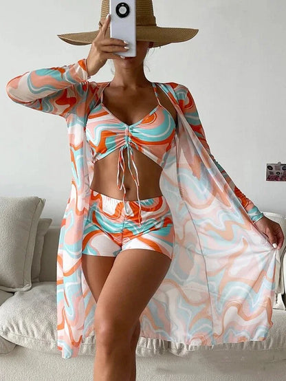 Women’s 3-Piece Push Up Bikini Set - Summer Print Sexy Swimsuit & Beachwear Bathing Suit