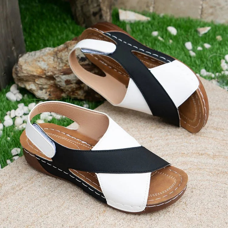 New Women's Contrast Color Wedge Sandals – Comfortable Peep Toe Non-Slip Platform Beach Shoes