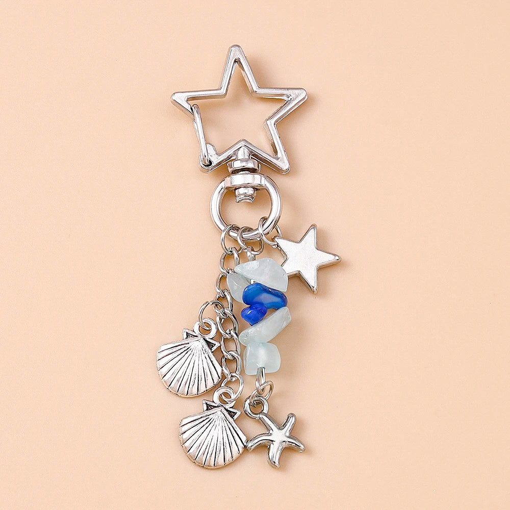Summer Beach Shell Keychain – Octopus and Starfish Marine Life Pendant for Women, Girls, Handbag Decor, and Gifts