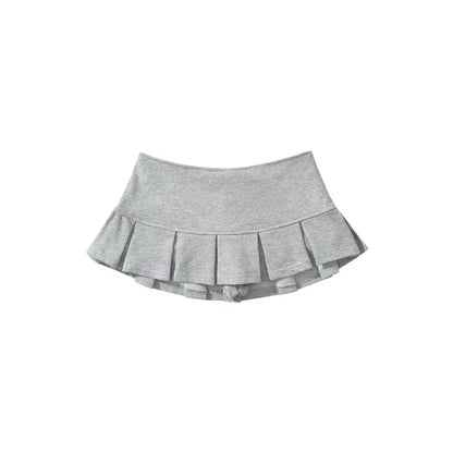 Mooyufon Y2K Mini Skirt — Women’s Low Waist Wide Pleat Light Grey A-Line Pleated Skort, Sexy Vintage Casual Summer Wear