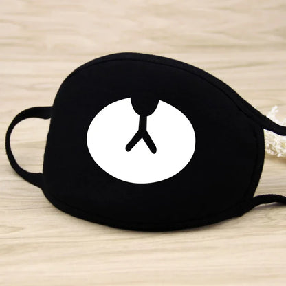 Black Cartoon Animal Face Mask – Unisex Winter Cotton Half Face Mask, Dustproof & Thickened for Cycling