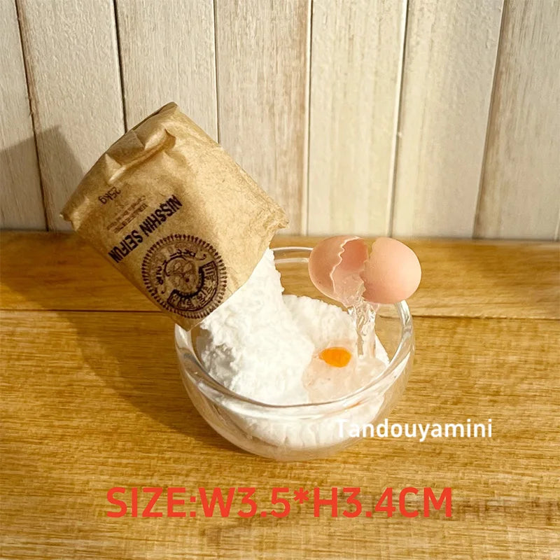 Miniature Kitchen Scene Props – Eggs, Flour & Cake for 1:6 1:8 1:12 BJD & Blythe Dollhouse DIY Accessories