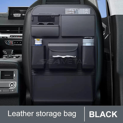 SEAMETAL Car Seat Back Storage Bag – PU Leather Auto Organizer with Tissue Box, Multifunctional Car Storage Accessory