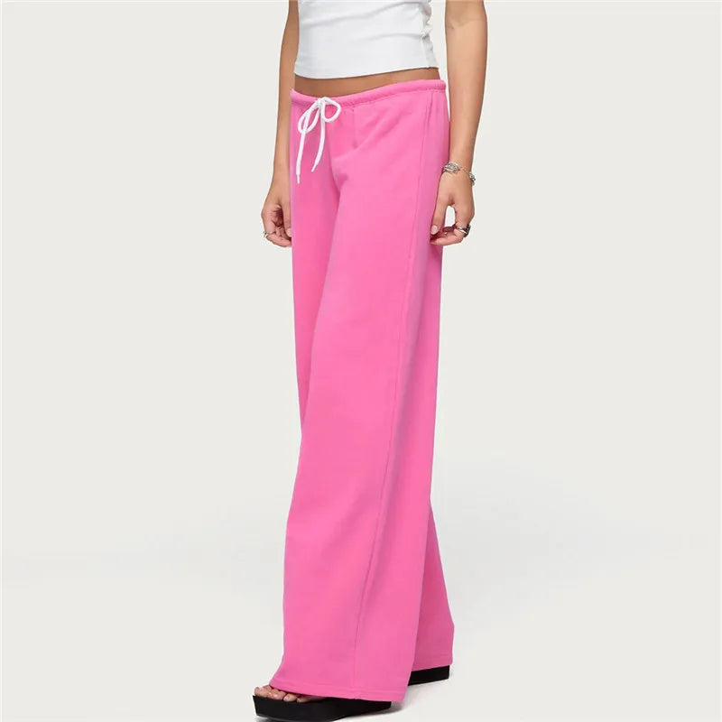 Y2K Low-Rise Flare Sweatpants - Women's Drawstring Wide-Leg Bootcut Casual Streetwear Trousers