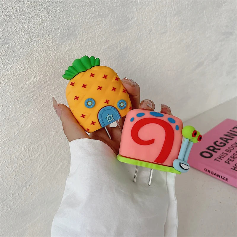 Cute Cartoon Snail Pattern Shockproof Bumper Case for iPhone Charger – 18W/20W Portable USB Cord Protect Cover