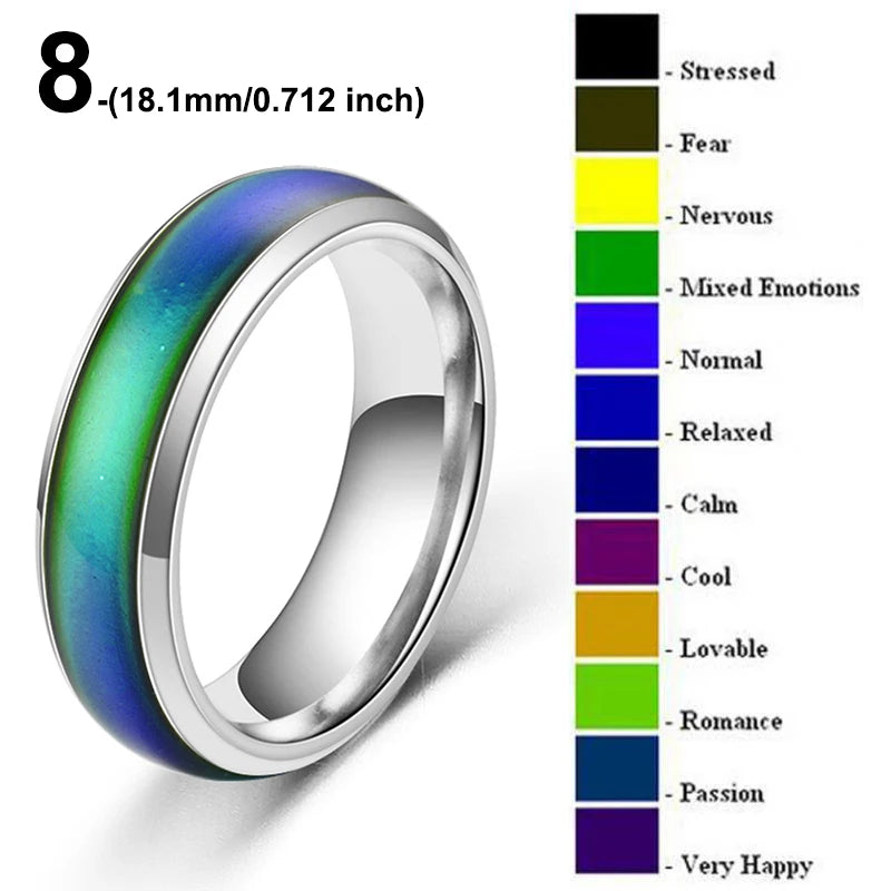 Stainless Steel Mood Ring - Color Changing Emotion Temperature Ring for Women Men Couples Fashion Jewelry