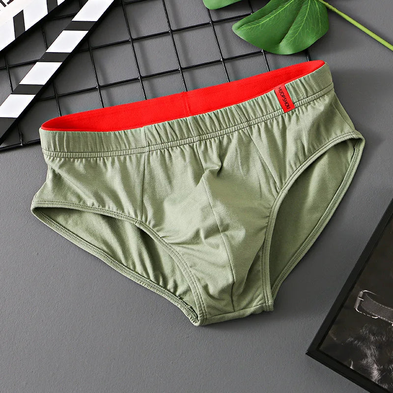 Men’s Cotton Briefs with Convex Pouch – Low Rise Breathable Solid Color Underwear (1/3PCS Pack) Comfortable Youth Fit