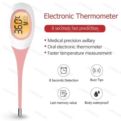 Digital Silicone Body Thermometer – 8-Second Fever Temperature Reader with LED Display for Oral, Underarm, and Rectal Use