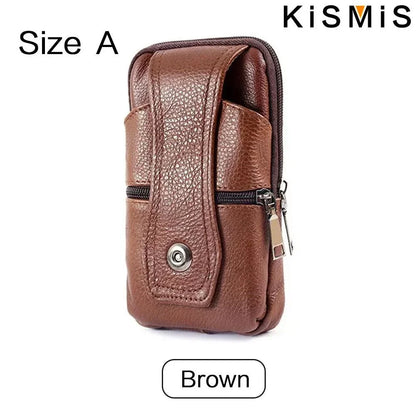 Men’s Leather Vintage Waist Bag – Phone Holster Pouch for Travel, Hiking & Outdoor Use