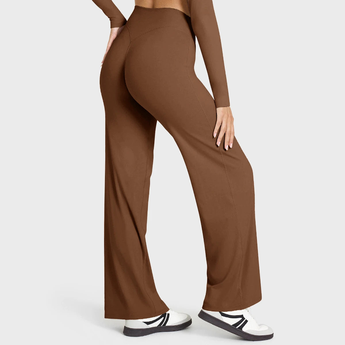 Women's Straight Leg Yoga Pants - Mid-Waist Naked-Feel Pilates & Running Trousers
