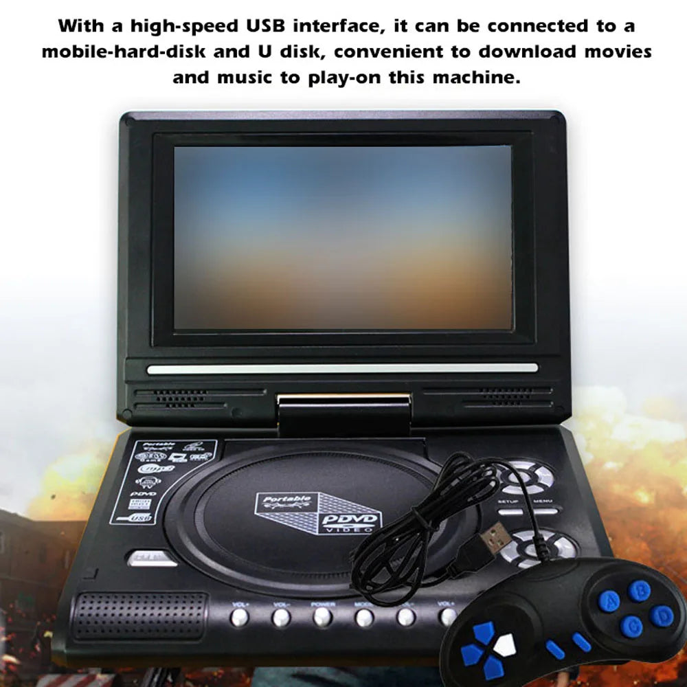7.8" Portable TV DVD Player – 16:9 Widescreen, 270° Swivel LCD, VCD/CD/MP3, Game Function for Car & Home