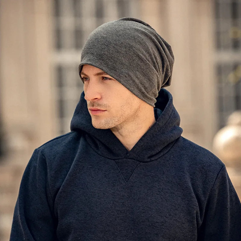 New Solid Color Baggy Slouchy Beanie Hat for Men - Soft Cotton Skullcap for Autumn and Spring, Hip Hop Outdoor Windproof Bonnet