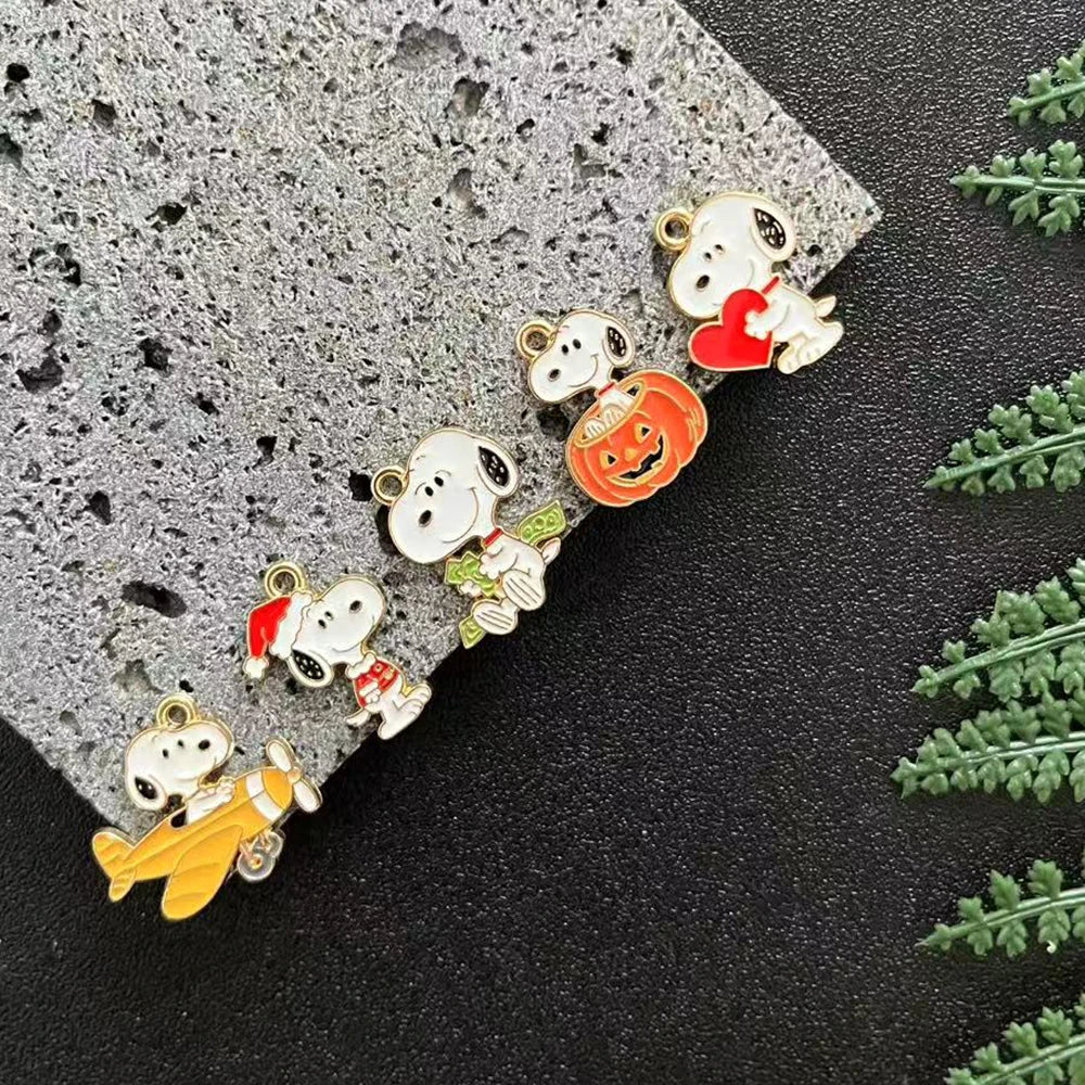 5-Piece Snoopy Cartoon Dog Charms - Enamel DIY Jewelry Making Pendants for Necklaces, Bracelets & Earrings