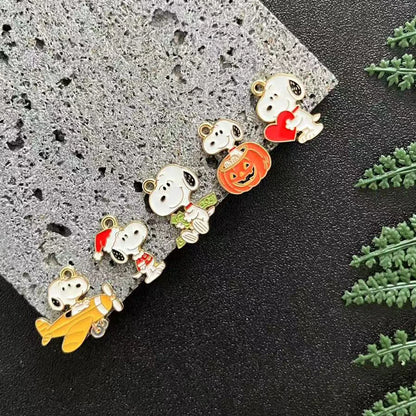 5-Piece Snoopy Cartoon Dog Charms - Enamel DIY Jewelry Making Pendants for Necklaces, Bracelets & Earrings