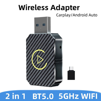 Wireless CarPlay & Android Auto Adapter — 2-in-1 Smart Mini Car AI Box with BT Wireless USB Dongle for OEM