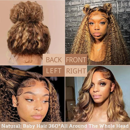 Invisi-Strap 360 Full Lace Human Hair Wig – Pre-Plucked Deep Curly, 250% Density, HD Lace Frontal Colored Wig