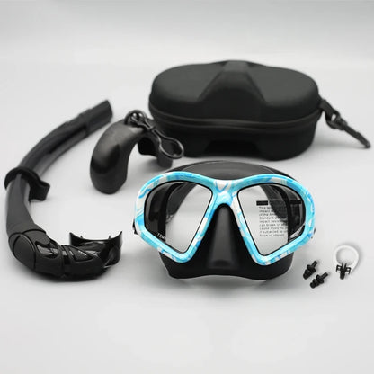 Freediving Mask with Camera Mount - Two-Window Tempered Glass Waterproof Anti-Fog Snorkeling Mask