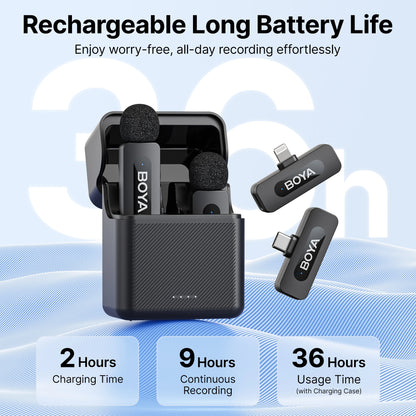 BOYA BY-V3 Wireless Lavalier Microphone – Lapel Mic for iPhone, iPad, Android, USB-C, Gaming, Video Recording & Streaming