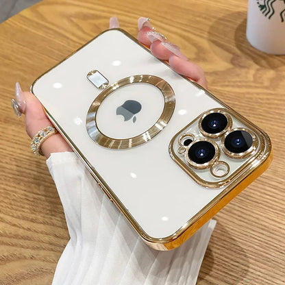 Luxury Plating MagSafe Magnetic Case for iPhone 16/15/14/13/12/11 Pro Max Plus – Wireless Charging Cover with Lens Protector
