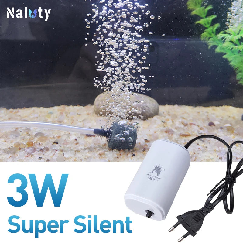 Ultra Silent 3W Aquarium Air Pump - 220V-240V Mini Fish Tank Oxygen Compressor (110V Option)
