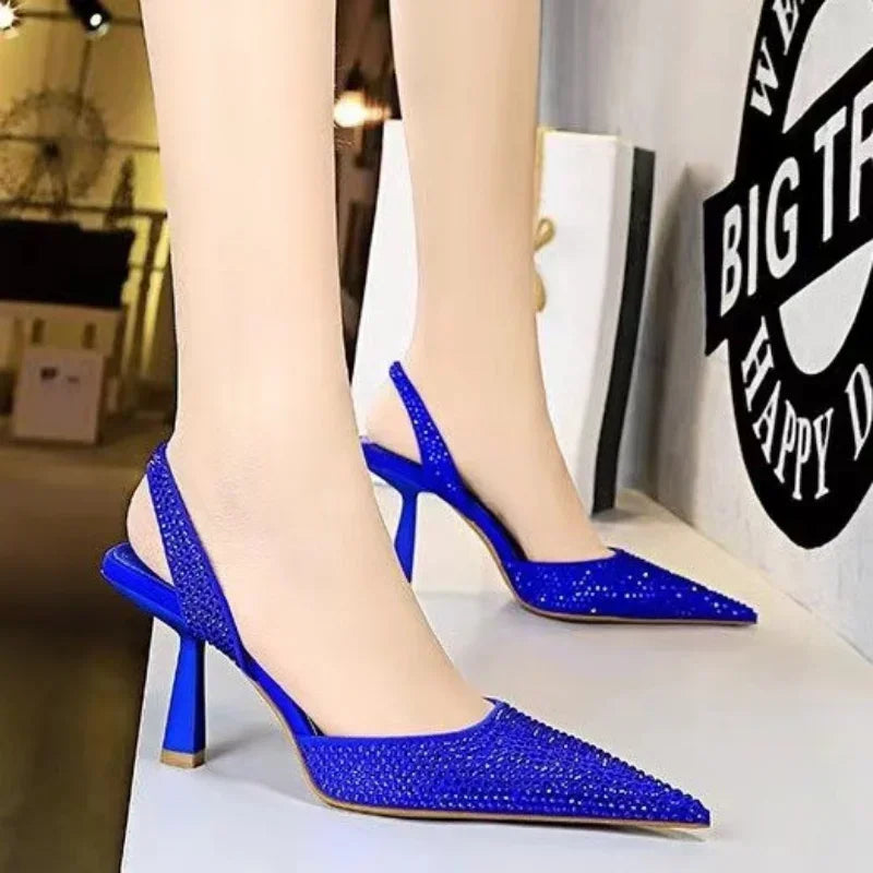 2025 Summer Women’s Sandals – Fashion Crystal Buckle Slingback High Heels, Elegant Gold Party Sexy Pumps