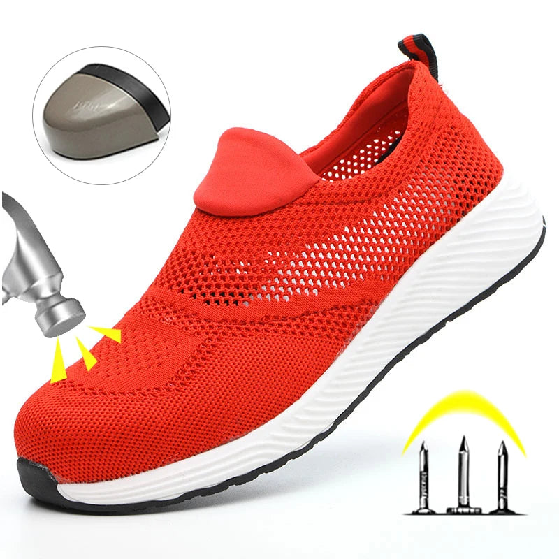 Summer Mesh Work Sneakers – Lightweight, Steel Toe Safety Shoes for Men & Women, Breathable Construction Work Boots