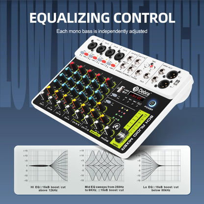 Debra V8 8-Channel Audio Mixer – Bluetooth & USB Mixer with 48V Phantom Power, Delay/Repeat Effects for PC Recording & Sound Console