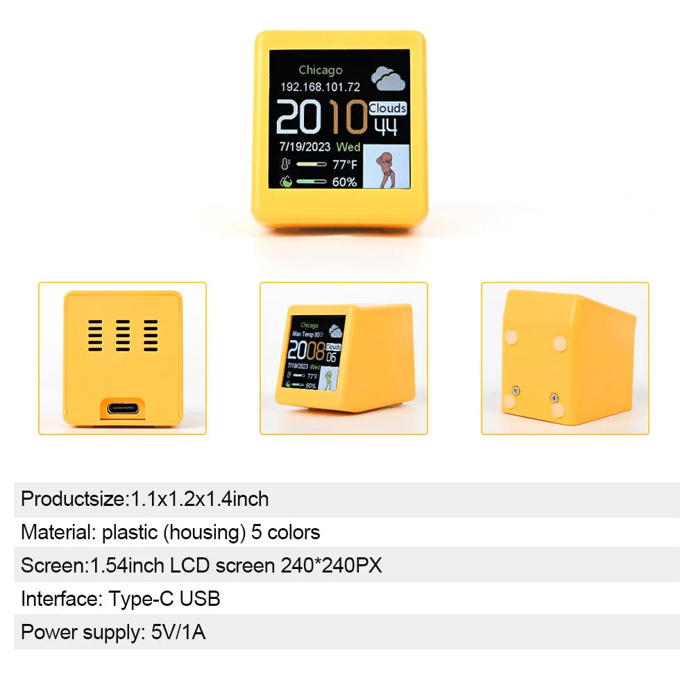 Small Portable Smart WiFi Weather Station – Temperature, Humidity, Time & Alarm Clock, Desktop Display Decoration