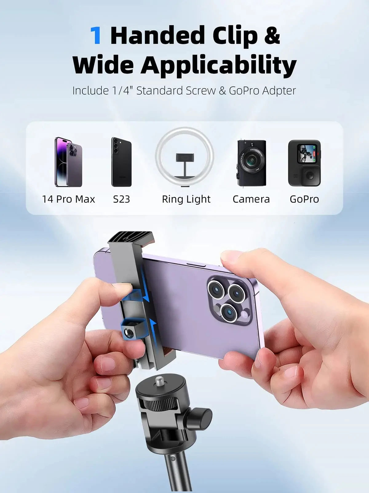 Selfie Stick Tripod for iPhone 15-12, Pro Max, Samsung & GoPro – Lightweight with Wireless Bluetooth Remote & Tripod Stand