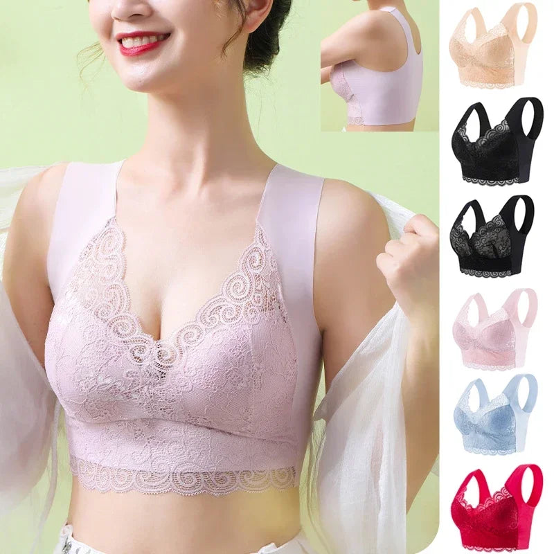 Ice Silk Seamless Lace Bra Top — No Steel Ring Comfortable Support Underwear, Large Size Sleep Bra Vest Bralette