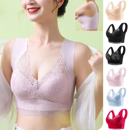 Ice Silk Seamless Lace Bra Top — No Steel Ring Comfortable Support Underwear, Large Size Sleep Bra Vest Bralette