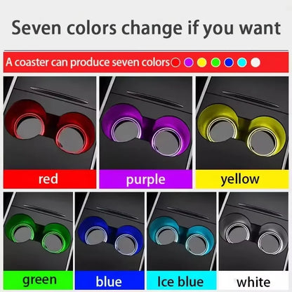 7-Color Changing Car Cup Holder Lights - USB Rechargeable LED Ambient Glowing Coaster Pads with Anti-Slip Design
