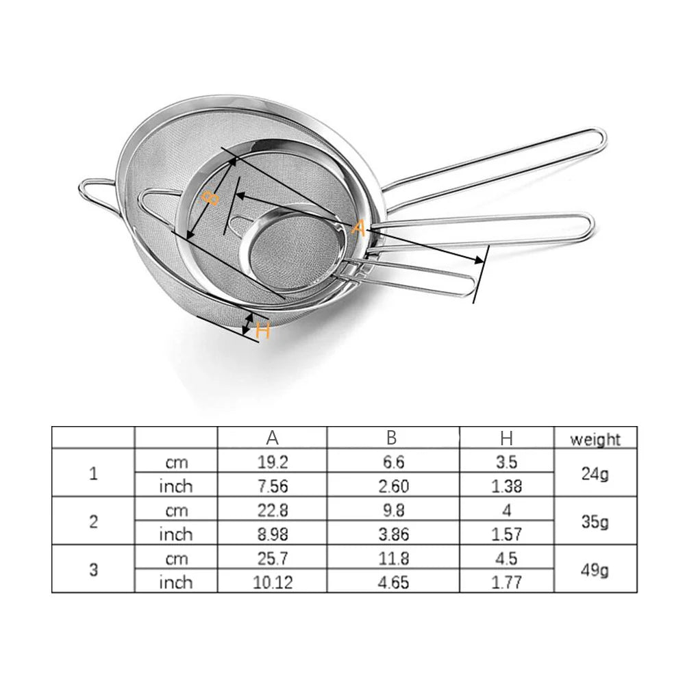 Stainless Steel Fine Mesh Flour Sifter with Handle: Baking Accessories for Precise Flour Sieving - Item 0859