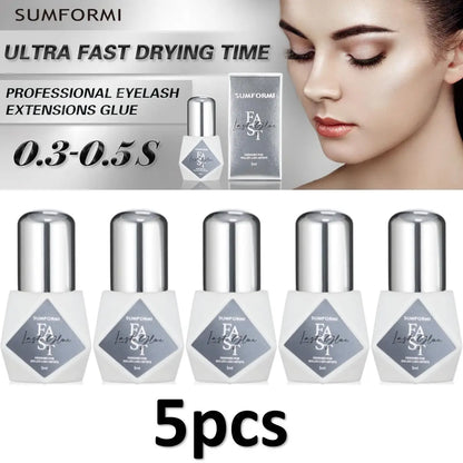 Gollee 5-Pack Eyelash Extension Glue – 7-9 Week Long-Lasting, Quick-Dry 0.3-1s, Black & Latex-Free
