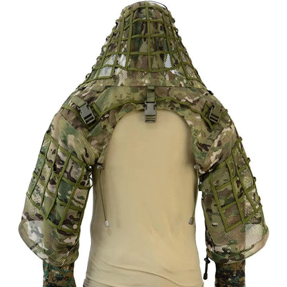 Ghillie Suit Set | Camouflage Hunting Poncho, Base, Cape & Sniper Viper Hood for Airsoft & Paintball