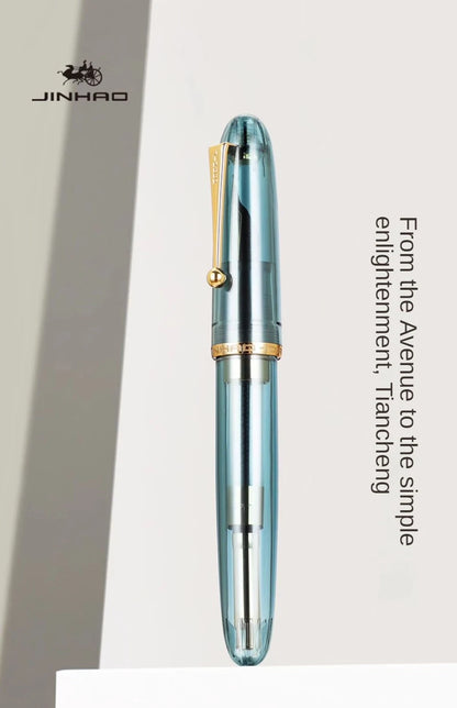 Luxury JinHao 9019 Dadao Fountain Pen – Transparent Acrylic Spin Design, 40mm Nib for Office & School Writing Supplies