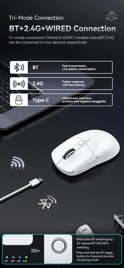 Attack Shark X6 PAW3395 Bluetooth Gaming Mouse — Tri-Mode Connection with RGB Touch, Magnetic Charging Base & Macro Functions