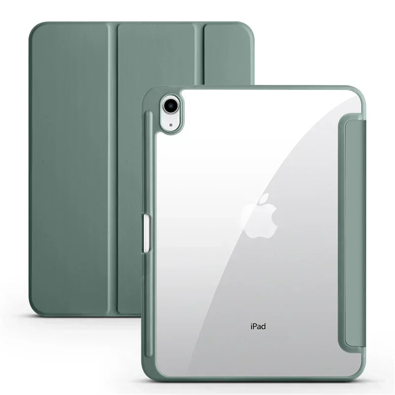 Clear Acrylic iPad Case with Pen Holder - Trifold Hard Back Cover for iPad 10th Gen, Air 11 & Compatible Models