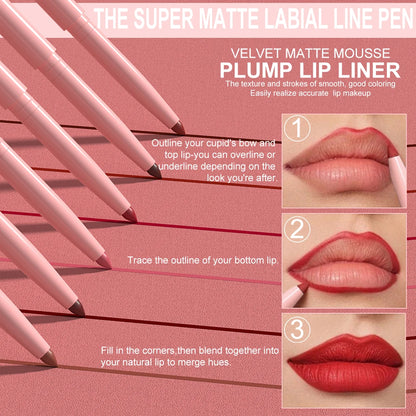 6pcs Waterproof Lip Liner Pen Set – Long-Lasting, Non-Fading, Easy Coloring Lip Gloss Makeup Set