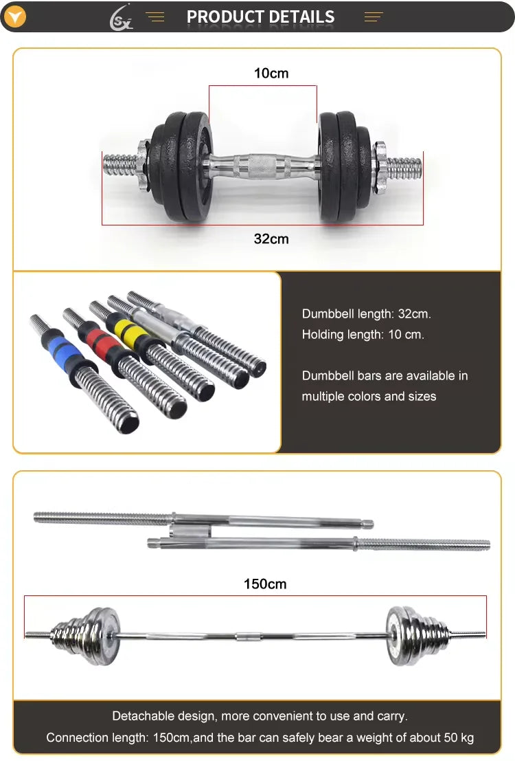 10-30kg Adjustable Cast Iron Dumbbells Set with Box – Black Gym & Home Weightlifting Barbell Connectable